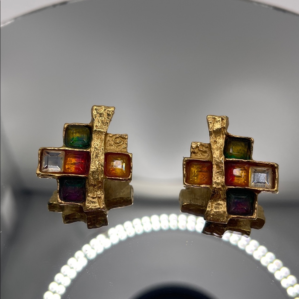 Vintage Christian Lacroix Colorful Gold-Tone Necklace and Clip-On Earrings Set - Picture 3 of 12